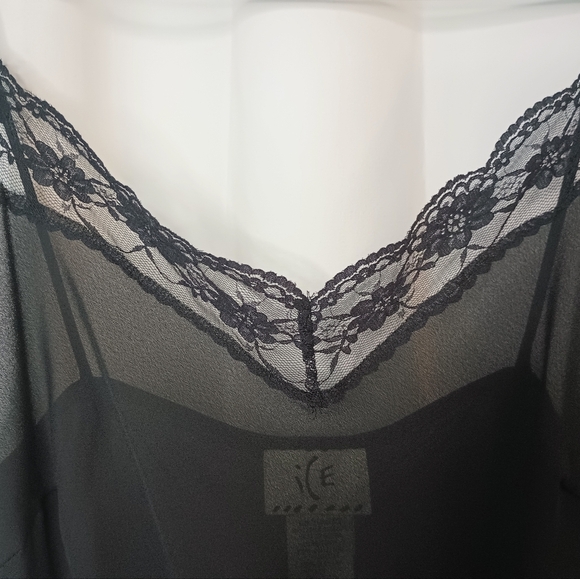 Vintage Y2K Ice Slip Dress Size 10 Lace Black Sheer Whimsigoth Feminine - Picture 7 of 11